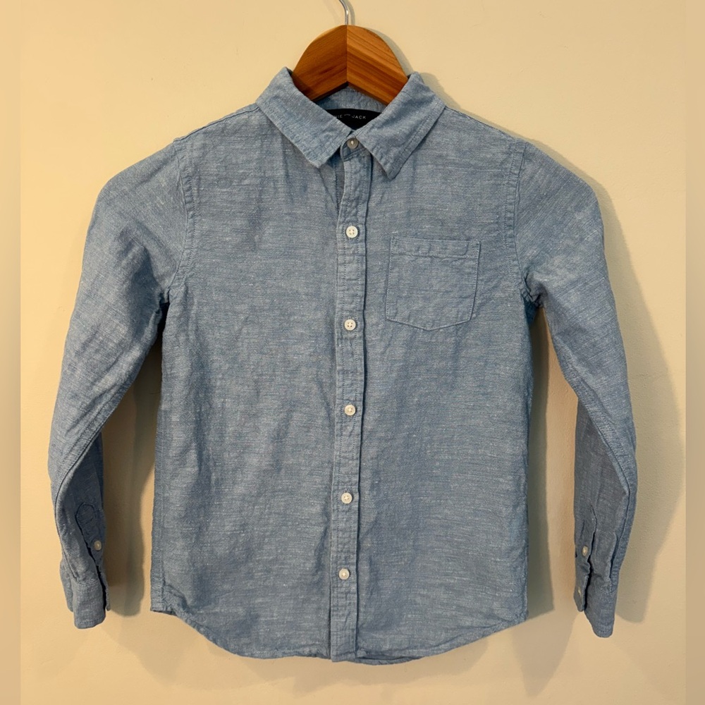Janie and Jack Chambray Linen Cotton Boy's Button Down Shirt - Size 7